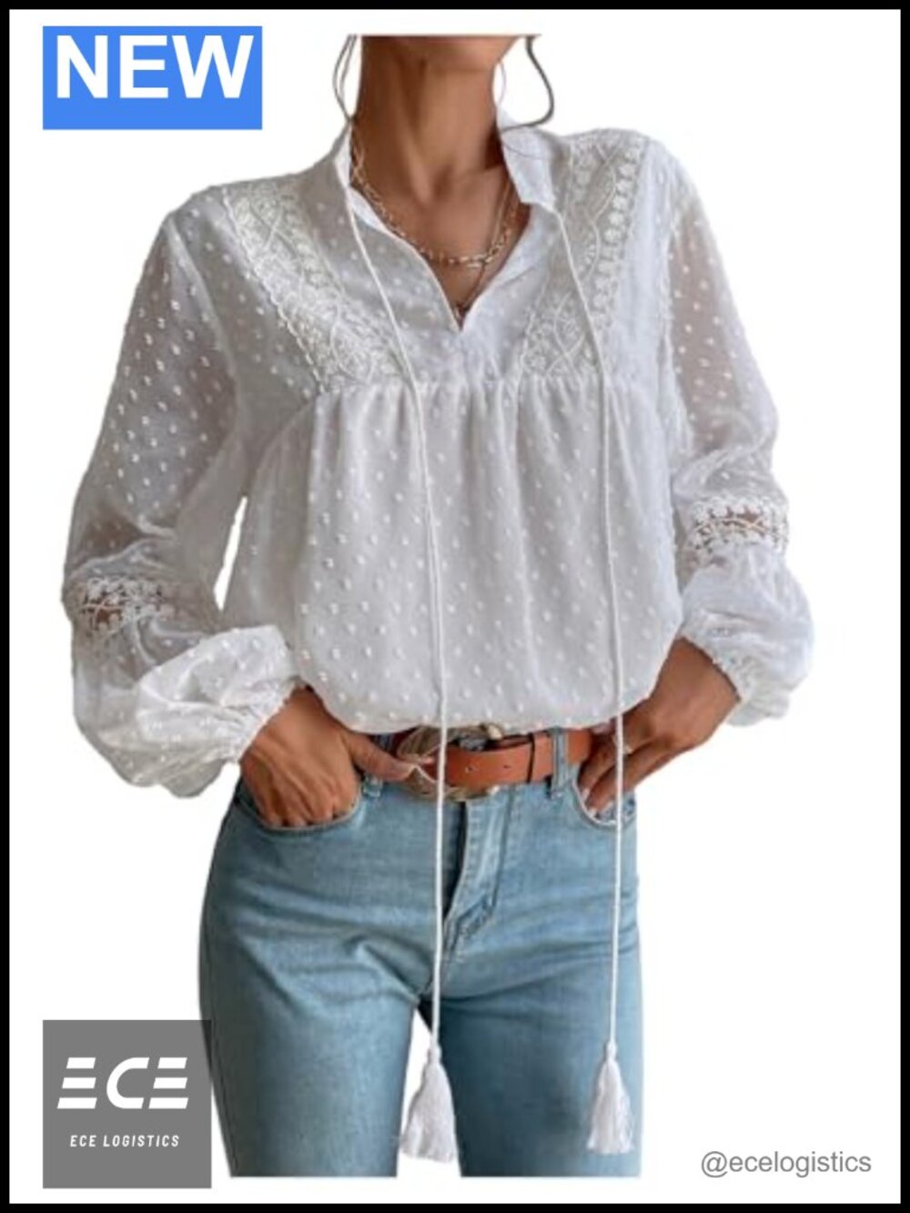 Women's Floral Lace Sheer Long Sleeve Boho Peasant Blouse Top